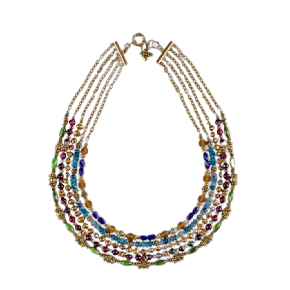 PATRICIA NASH Gold-Tone Beaded Multi-Row 20" Statement Necklace NWT